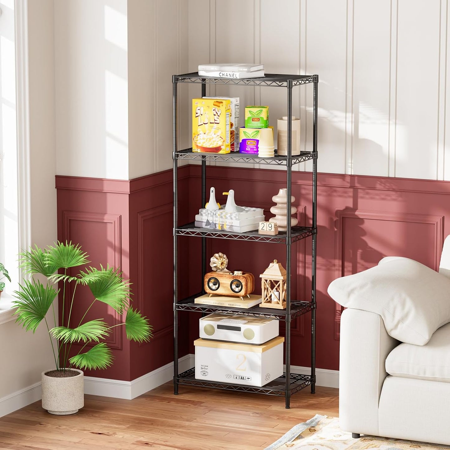 Golpart 4 Tier Adjustable Storage Shelves Metal Utility Shelf Wire Shelving Unit Organizer Rack for Home Kitchen Office Bathroom Pantry Room 12" D x 18" W x 44" H