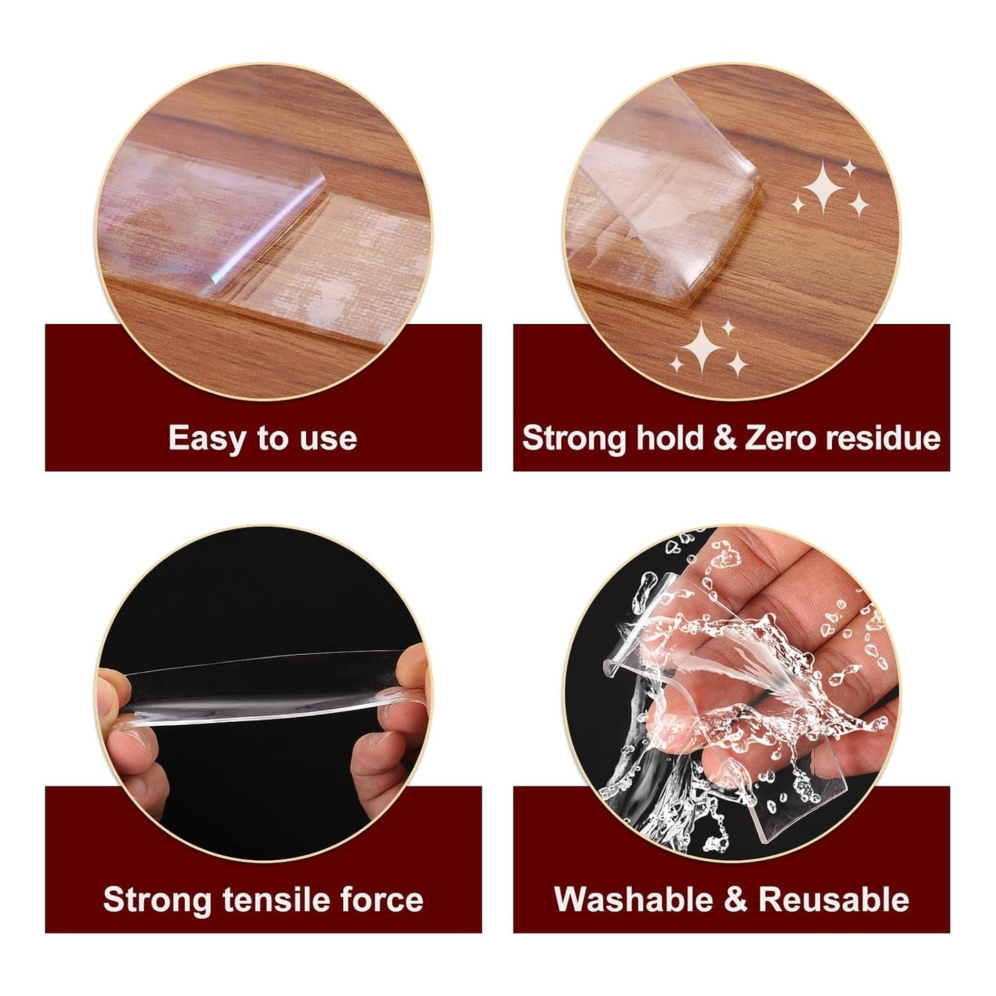3pcs Double Sided Nano Tape 10FT x 1" x 0.04" Multipurpose Removable Clear Mounting Tape Washable Waterproof Picture Hanging Adhesive Strips for Walls Carpets Posters Decor