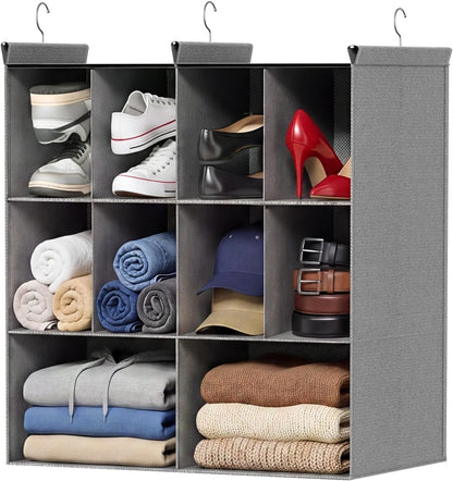 Ofiray-home 6 Tier Hanging Closet Organizer, 16 Compartments Sweater Organizer for Closet with 3 Sturdy Hooks, Closet Organizers and Storage, Wardrobe, Rv, Garment Rack, Grey