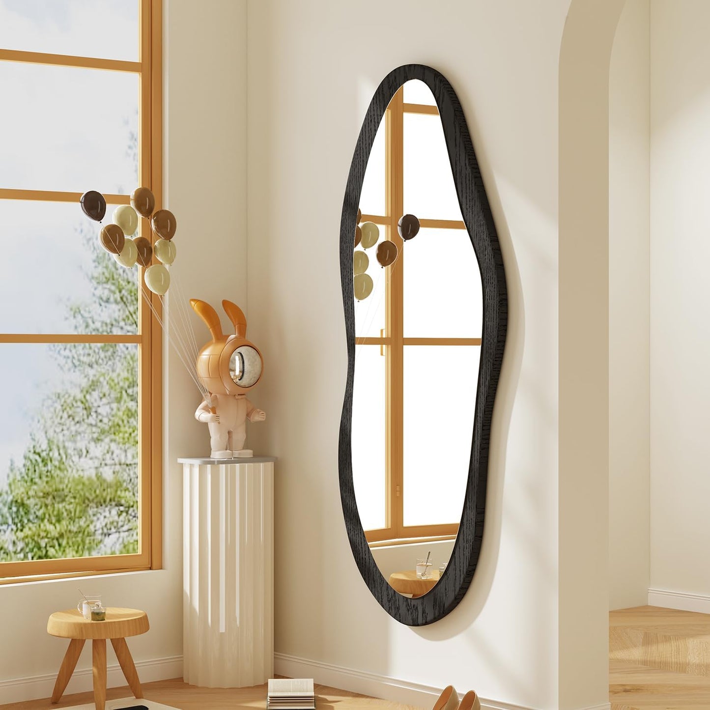 AAZZKANG Irregular Wall Mirror Full Length Black Wood Framed Large | 47"x20" Asymmetrical Full Body Mirrors for Bedroom Living Room Entryway