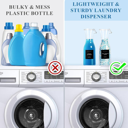Laundry Detergent Dispenser Bottle 40oz with Waterproof Label for Laundry Detergent Soap Fabric Softener Bleach Scent Booster Beads, Sturdy PET Bottle for Laundry Room Decor 2 Pack White