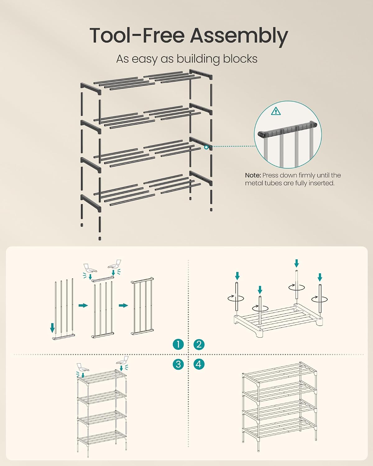 SONGMICS 2-Tier Shoe Rack for Closet, Compact Metal Shoe Organizer Shelf for Entryway, Bedroom, Small Spaces, Stackable, 11.8 x 24.5 x 12.2 Inches, Black ULSA122BH01