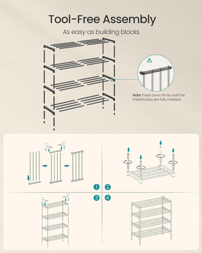 SONGMICS 2-Tier Shoe Rack for Closet, Compact Metal Shoe Organizer Shelf for Entryway, Bedroom, Small Spaces, Stackable, 11.8 x 24.5 x 12.2 Inches, Black ULSA122BH01