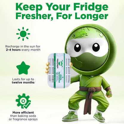 Fridge Ninja Fridge Deodorizer (2 Pack) - More Effective Than Baking Soda - Natural and Unscented Activated Charcoal Refrigerator Deodorizer and Odor Eliminator for Freezers, Coolers, and Lunch Boxes