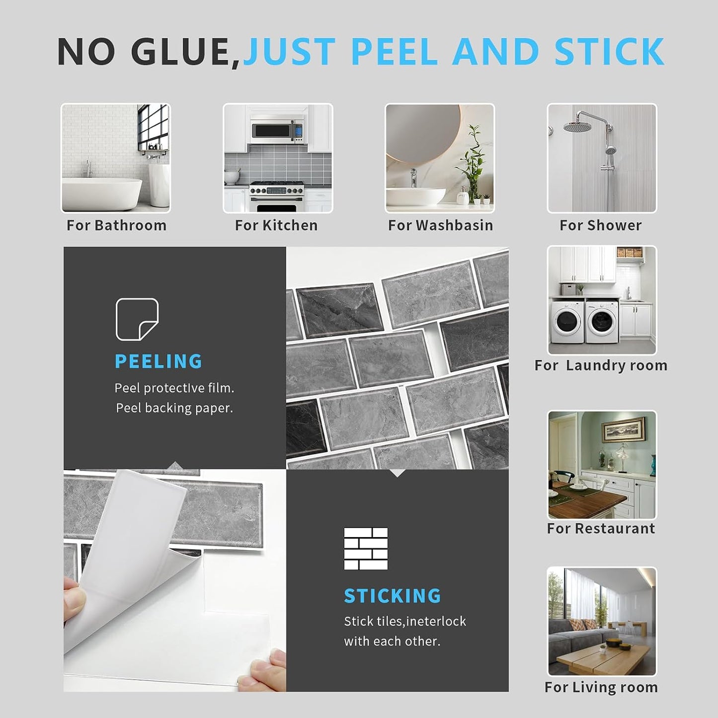 URCOLOR 10-Sheet Stick on Backsplash for Kitchen,12"x12" Peel and Stick Self Adhesive Wall Tiles Back Splashes for Bathroom Brown Marble Look