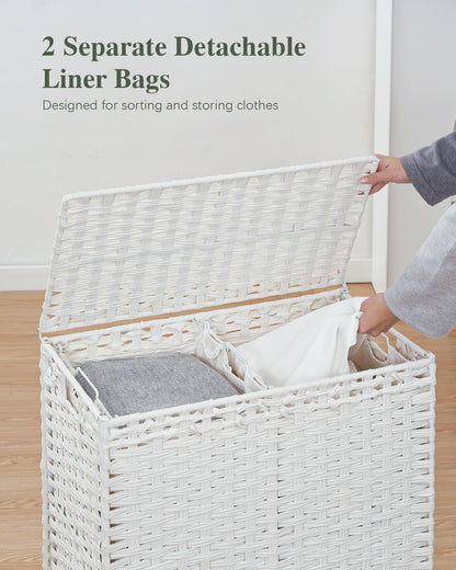 SETVSON Laundry Hamper with Lid 132 L, (35 Gallons) Clothes Hamper with Lid, Handwoven Rattan Laundry Hamper with Metal Heightened Feet, Laundry Hampers with 3 Removable Liner Bags for Laundry-Natural