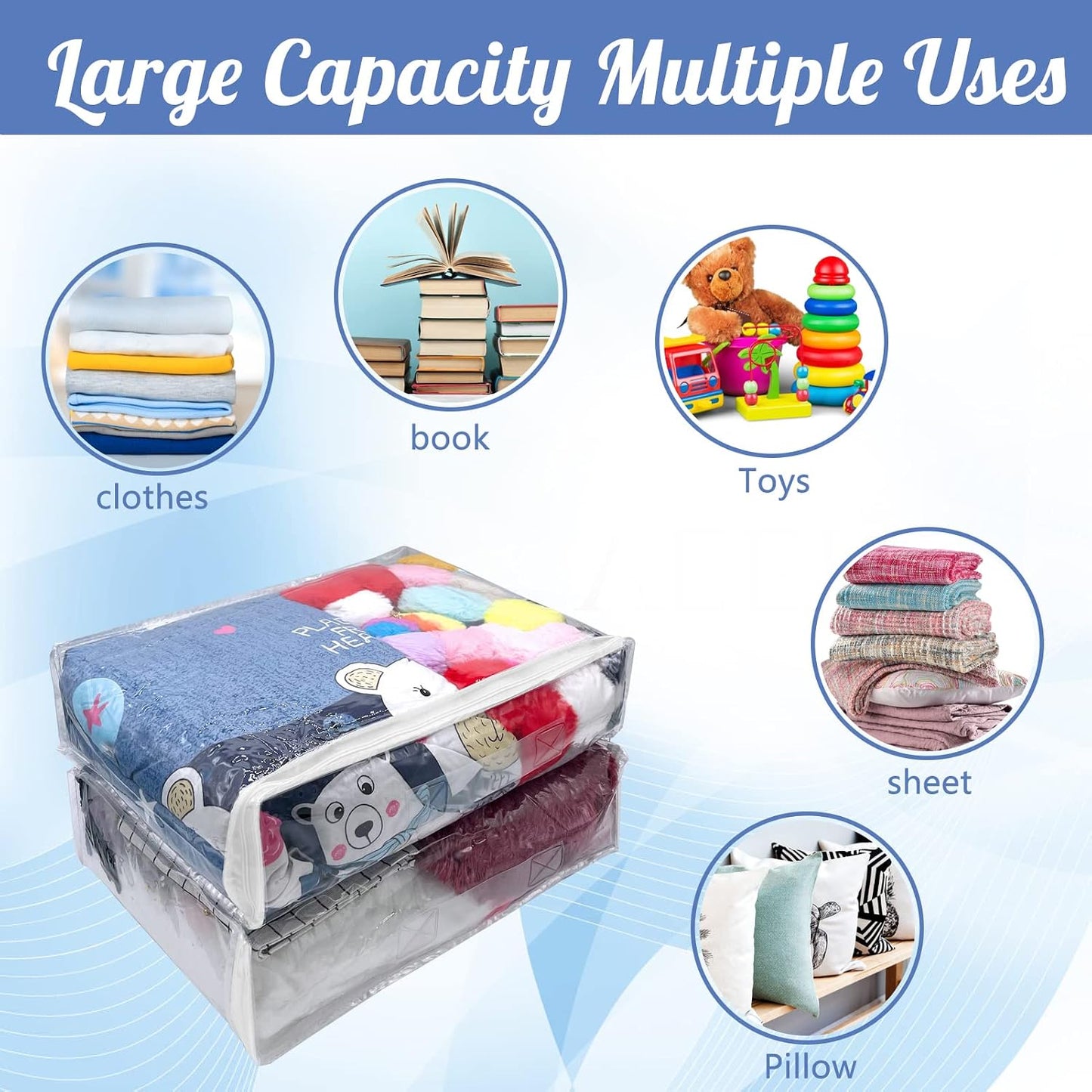 25Pcs Clear Vinyl Zippered Storage Bags - Blanket & Bed Sheet Organizer for Closet Linen & Sweater