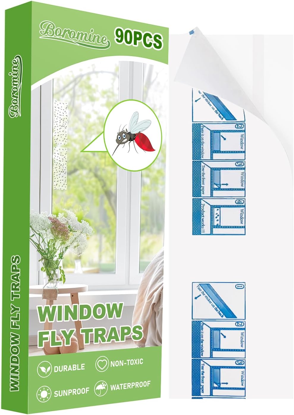 60 Pack Window Fly Traps, Window Sticky Traps, Sticky Non-Toxic Clear Fly Paper Indoor for Home