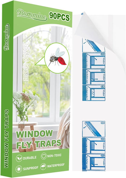 60 Pack Window Fly Traps, Window Sticky Traps, Sticky Non-Toxic Clear Fly Paper Indoor for Home