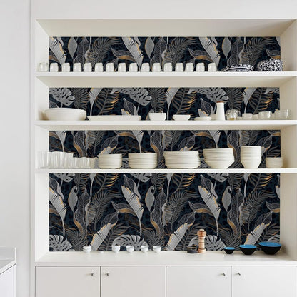 MuralPeel Dark Blue/Yellow Leaf Floral Peel and Stick Wallpaper Vintage Easy Peel Off Self Adhesive Removable Stick on Wall Paper for Kitchen Cabinet Renter Friendly