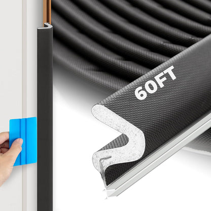 40FT Weather Stripping Door Seal, Kerf Style Foam Strip for Large Gaps, with Scraper Tool for Exterior and Interior Frames, White