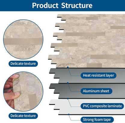 Yipscazo 2026 New Upgrade 11.34" X 11.57" Peel and Stick Backsplash, Stick on Backsplash Tiles for Kitchen, Bathroom, Fireplace (10 Sheets, Beige Rocks + Rose Gold)