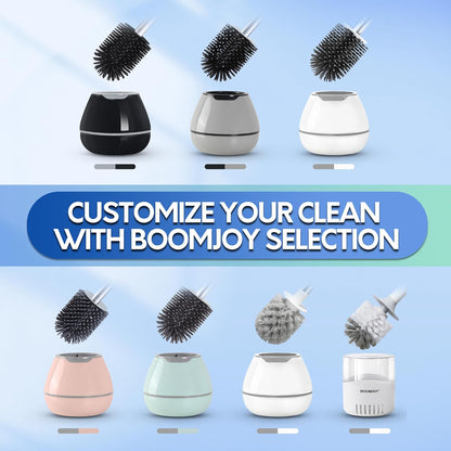 BOOMJOY Toilet Brush and Holder Set, Black Silicone Toilet Bowl Cleaner Brush, Toilet Scrubber Brush with Tweezers for Bathroom Cleaning, RV Accessories and House Organization Must-Haves
