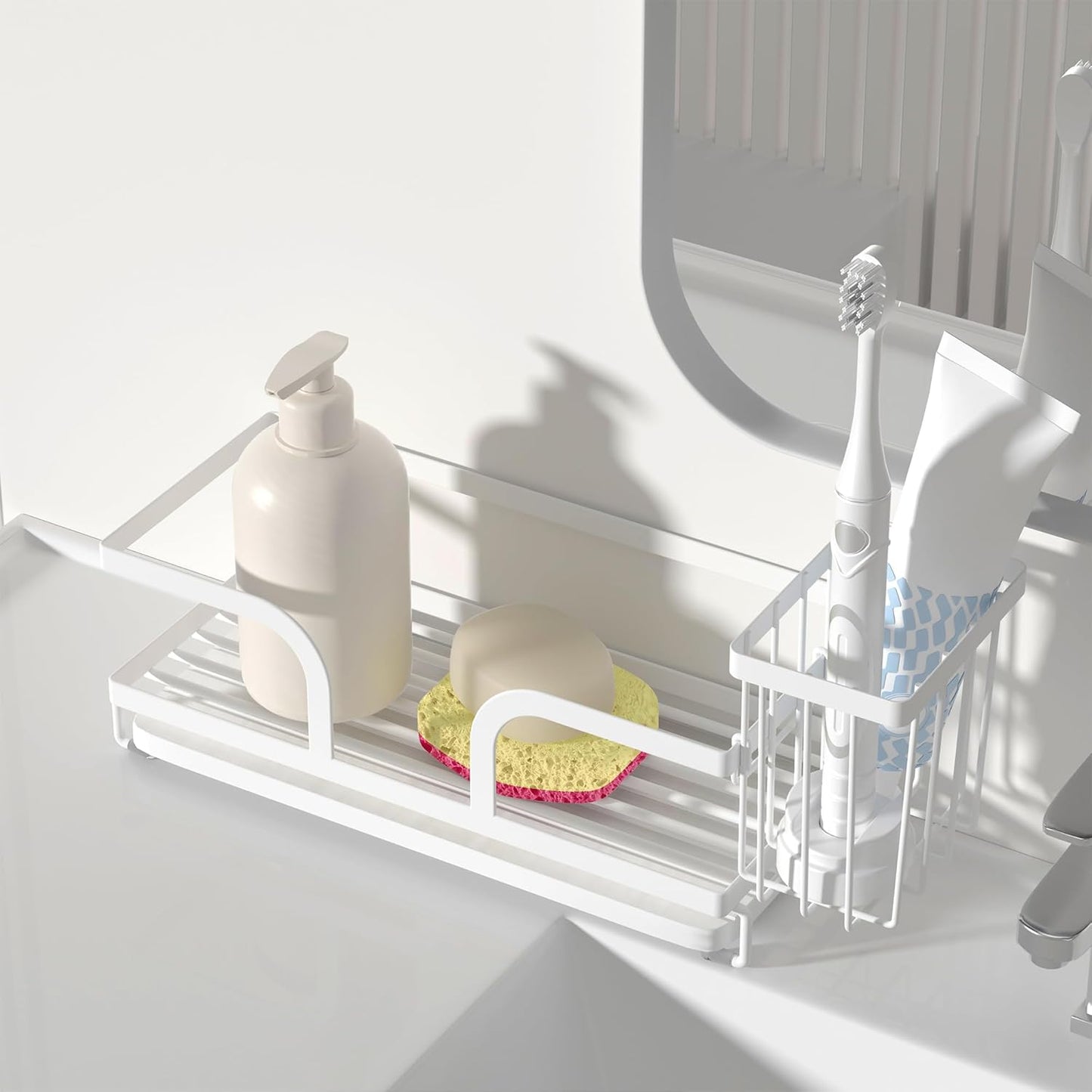 Sponge Holder for Kitchen Sink,Sink Caddy Organizer With Stone Drying Tray, Stainless Steel Kitchen Countertop Organizer for Sponge Soap Dispenser Black