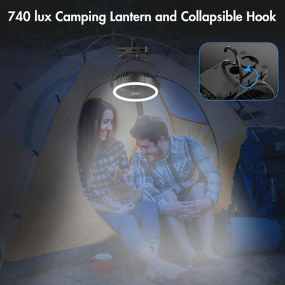 10000mAh Portable Fan with Clip, Rechargeable Clip On Fan with Light & Hook, 3 Strong Airflow & Timer, Battery Powered, Clamp On Desk Fan for Travel Outside Camping Sleep Bedroom Office RV Hurricane