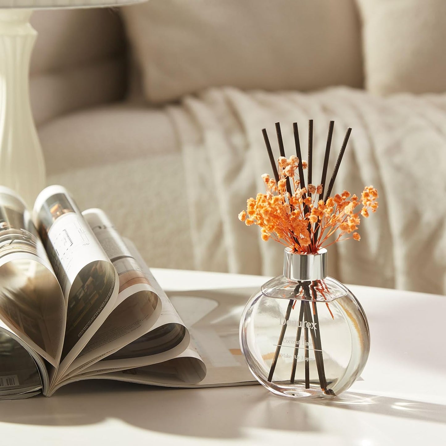 Flower Reed Diffuser Set 5.07oz Satin Rose Scent Diffuser with Sticks Home Fragrance Reed Diffuser for Bathroom Shelf Decor