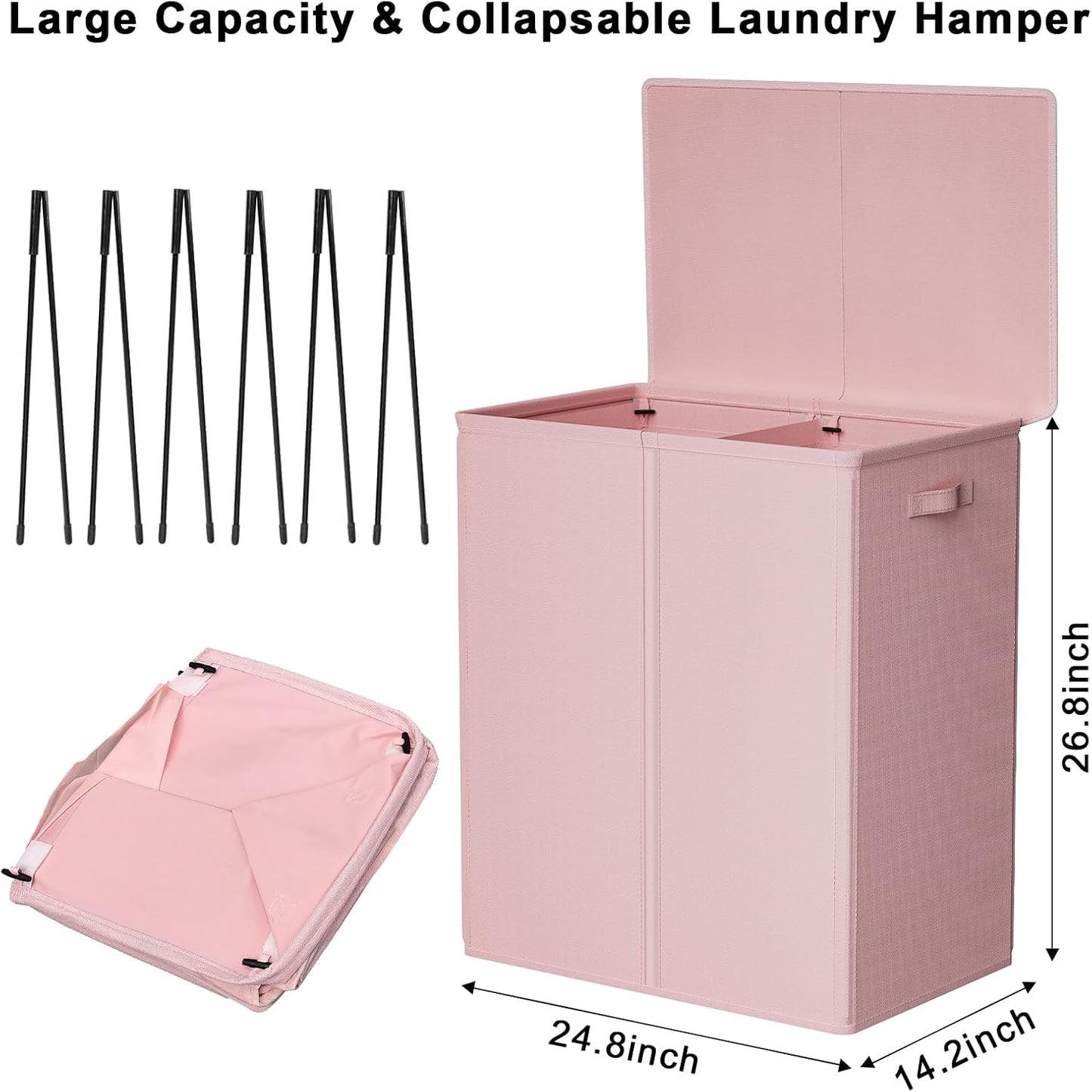 WOWLIVE 180L Laundry Hamper with Lid 3 Section,Large Laundry Basket with Removable Bags and Handles,Collapsible Dirty Clothes Hampers for Laundry,Laundry Basket Organizer for Laundry Room,Dorm,Beige