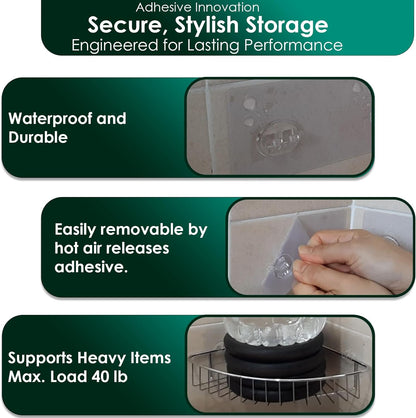 Shower Caddy Adhesive Replacement Stickers 4 Pack Single Shower Caddy Hook, Bathroom Shelf Adhesive Mount Replacement 1 Hook, Individual Adhesive Strips for Sponge Caddy Soap Holder Sink Caddy