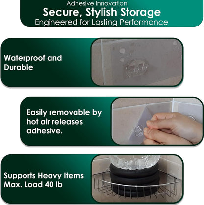 Shower Caddy Adhesive Replacement Stickers Sticker Shelf Basket Strips Suction Hooks Large Strong Hook for Bathroom Storage Corner Transparent Shelves Wall Mount 3 Hooks 11 13/16"