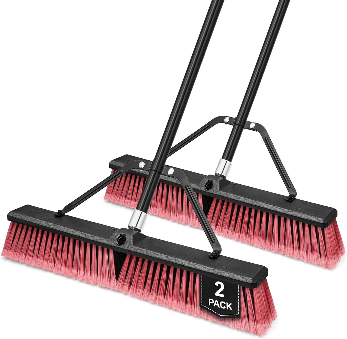 TidyBliss 3 Pack 18” Push Broom Outdoor Heavy Duty, Large Commercial Stiff Bristle Brush with 63 inches Long Handle for Garage Shop Garden Yard Patio Deck Street Warehouse Lawn Driveway (Green)