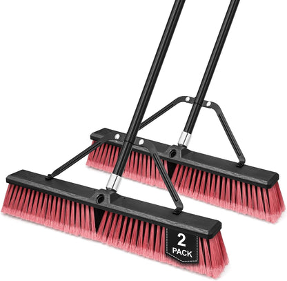 TidyBliss 3 Pack 18” Push Broom Outdoor Heavy Duty, Large Commercial Stiff Bristle Brush with 63 inches Long Handle for Garage Shop Garden Yard Patio Deck Street Warehouse Lawn Driveway (Green)