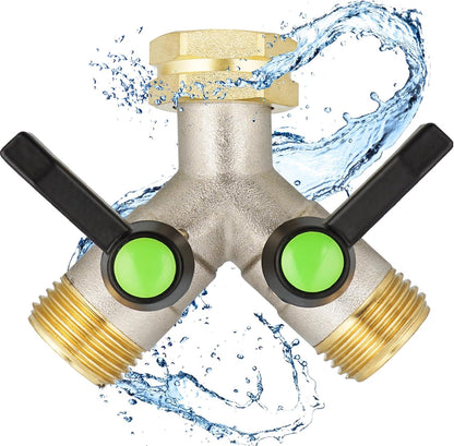 EJW Hose Splitter 2 Way, Garden Hose Splitters, 2 Way Faucet Splitter, Water Spigot Splitter, RV Brass Hose Splitter, Two way Hose Bib Splitter, Double Hose Connector, Hose Valve 3/4 Inch GHT Thread.