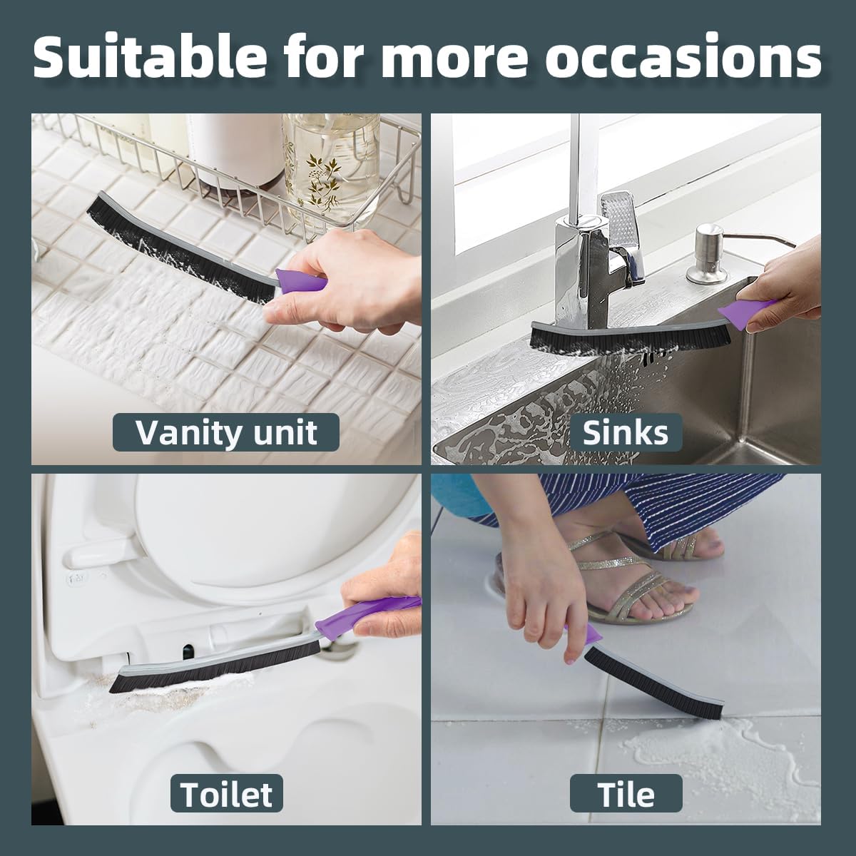 TQRR Toilet Brush, 4Pcs Bathroom Cleaning Brush, Toilet Scrubber, Deep Toilet Bowl Brush with Hanging Hole, Multifunctional Gap Cleaning Brush, Bristles for Kitchen Sinks, Tub,Shower (4, Purple)