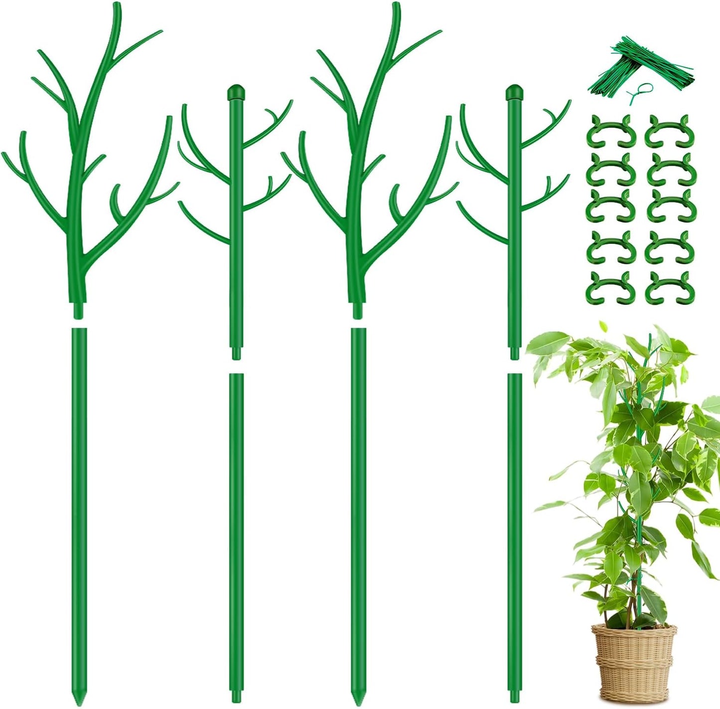 SupKing Adjustable Monstera Plant Support Garden Stakes 8 Pcs Stackable Branch Plant Stakes for Indoor Plants, Vine, Photos, Climbing and Potted Plants Come with 30 Pcs Plant Twist Tie