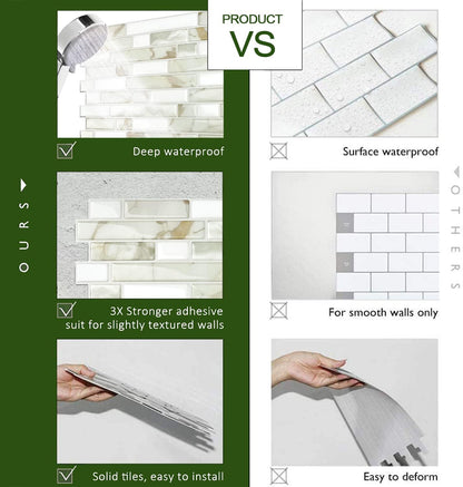 STICKGOO Thicker Design Peel and Stick, Self Adhesive Stick On Tile Backsplash for Kitchen and Bathroom, Beige & White, 12”×12”, 10 Sheets