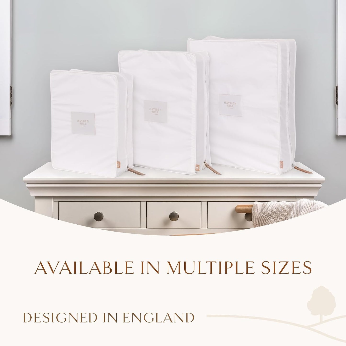Hayden Hill Luxury Organic Cotton Sweater and Blanket Storage Bag 20 Inch | Fits 9 Fine Knits or 2 Blankets, Breathable, Moth Proof, Garment Storage Bag For Cashmere, Certified Carbon Neutral, White