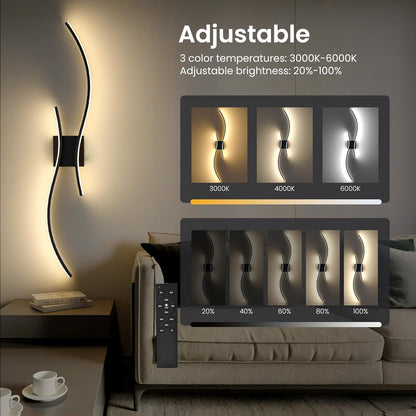Battery Operated Wall Sconces Set of Two, 10000mAh Rechargeable Modern Wall Lights with Remote Control, Dimmable Gold LED Cordless Lighting for Living Room, Bedroom, Hallway, 39.4 Inch, 3CCT