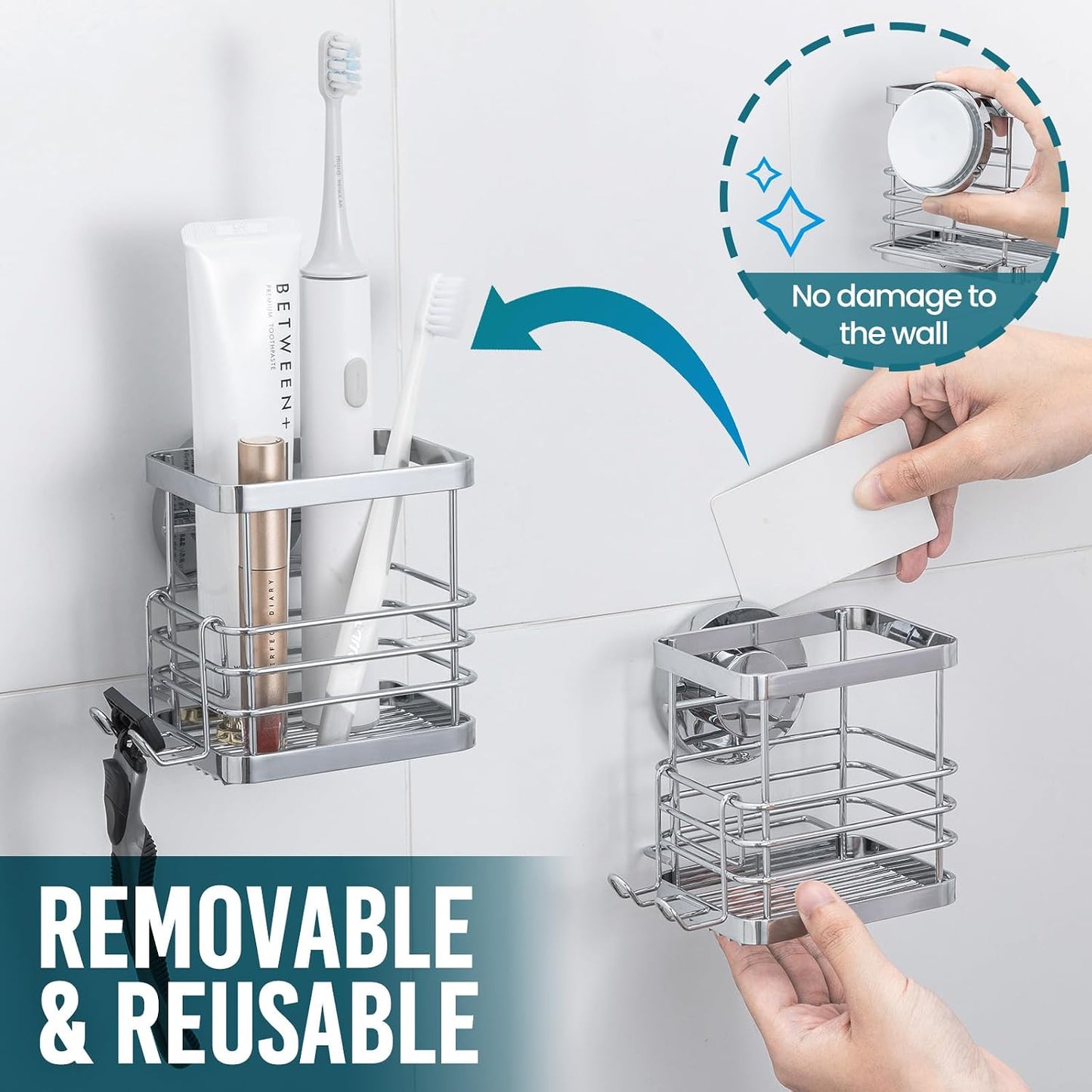 TAILI Upgraded Bathroom Mirror Suction Cup Toothbrush Holder with Razor Hook, Visible Safety Indicator, Large Capacity Inverted Trapezoid Design, Removable Shower Caddy for Toothbrush, Toothpaste, etc