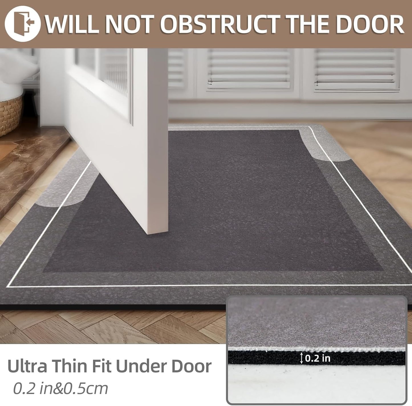 Diatomaceous Earth Bath Mat Super Absorbent Quick Dry Bath Mat, Bathroom Rugs Non Slip Washable, Thin Dark Gray Bathroom Floor Mats-Shower Rug for in Front of Bathtub Shower, Easy Care, 15.7"x23.6"