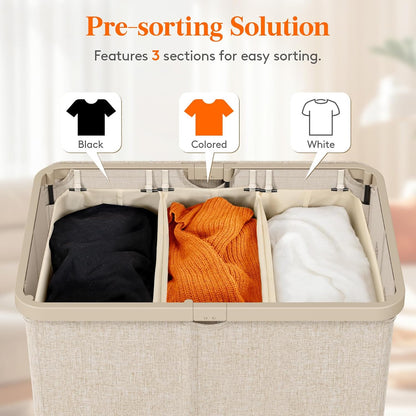 Lifewit 165L Large Laundry Basket with Lid, Laundry Hamper with Plastic Handles and Removable Bag, Foldable Tall Dirty Clothes Hampers for Laundry for Laundry Room, Bedroom, Bathroom, Dorm, Beige