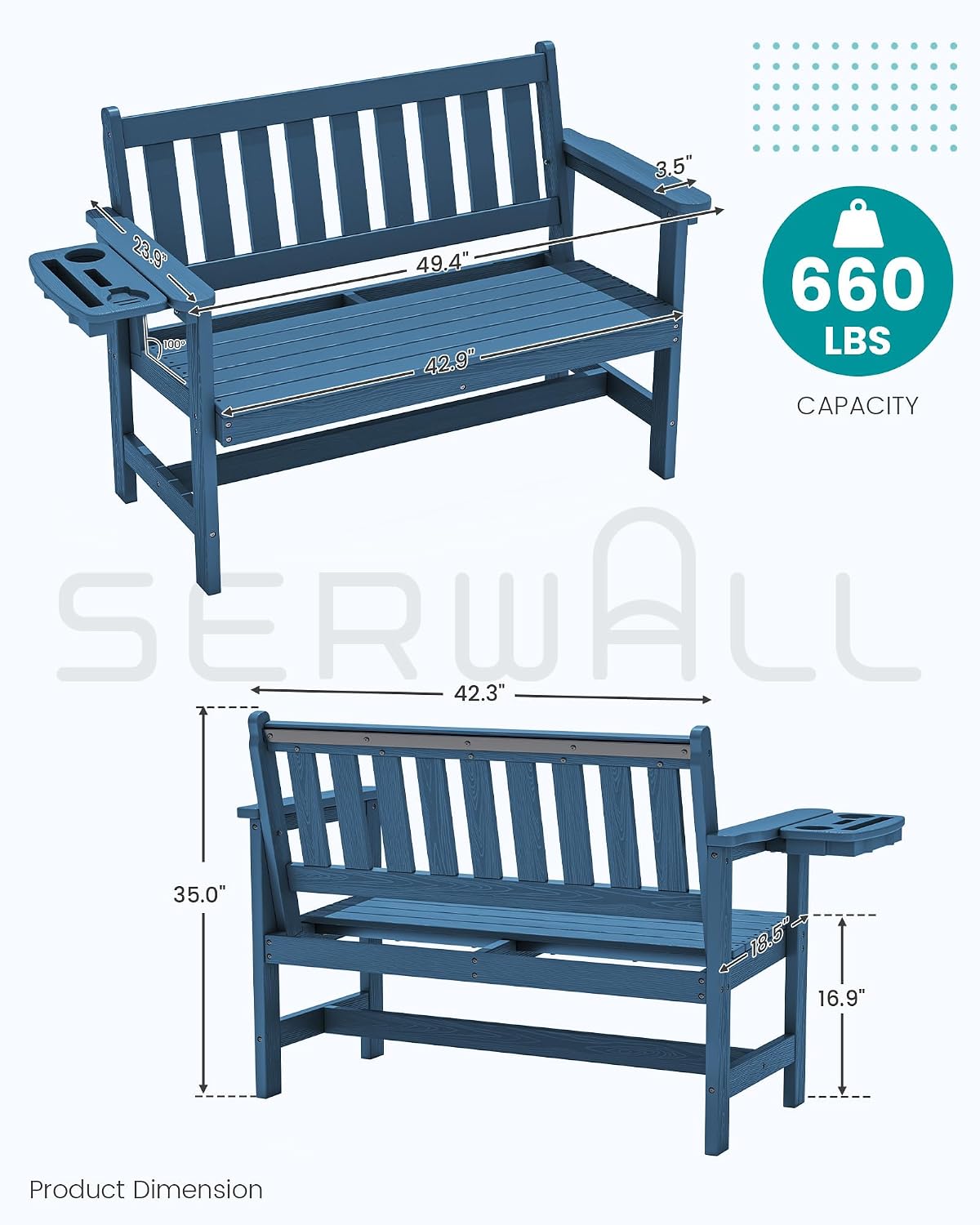 SERWALL HDPE Outdoor Storage Bench, Deck Box with Waterproof Storage Bags | All-Weather Benches | 57 Gallon Dual-Use Seat | Organizer Deck Boxes for Patio, Garden Tools & Pool | Dark Black