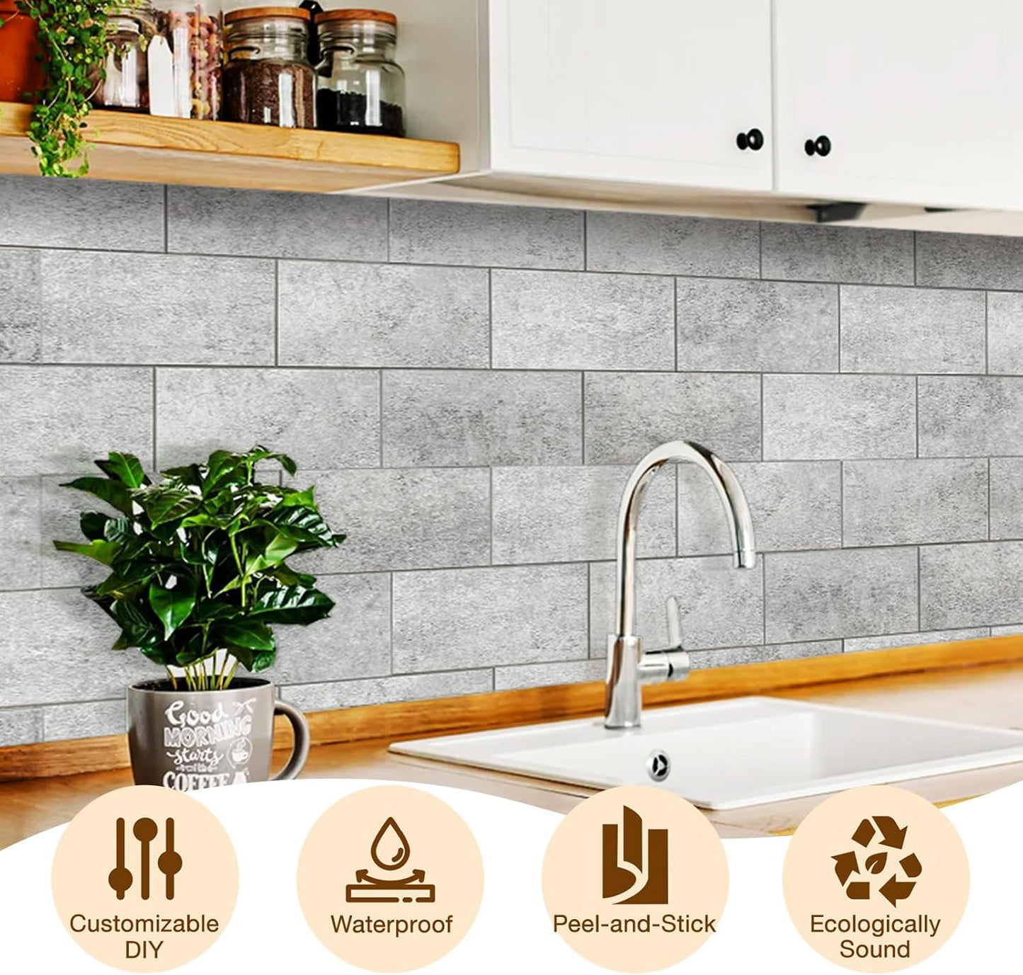 Havenly Peel and Stick Backsplash Tile for Kitchen & Bathroom Walls (White, 10 Tiles - 9.7 sq. ft. (0.9 m²))