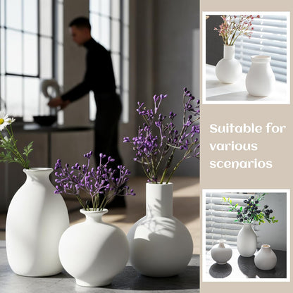 Small White Ceramic Vases Set of 5, Mini Decorative Boho Vases for Flower, Wedding & Home Decor