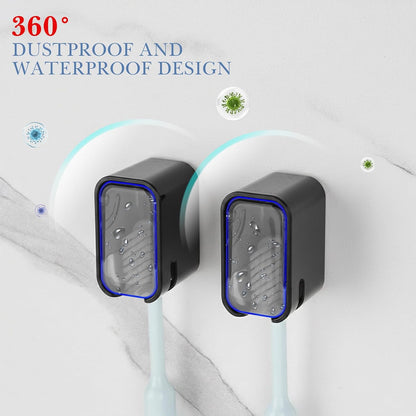2 PCS Toothbrush Holder Wall Mounted with Cover for Bathroom, Self Adhesive Toothbrush Storage Organizer for Shower, Mini Toothbrush Hanger Rack for Dorm, Cabinet (Black)