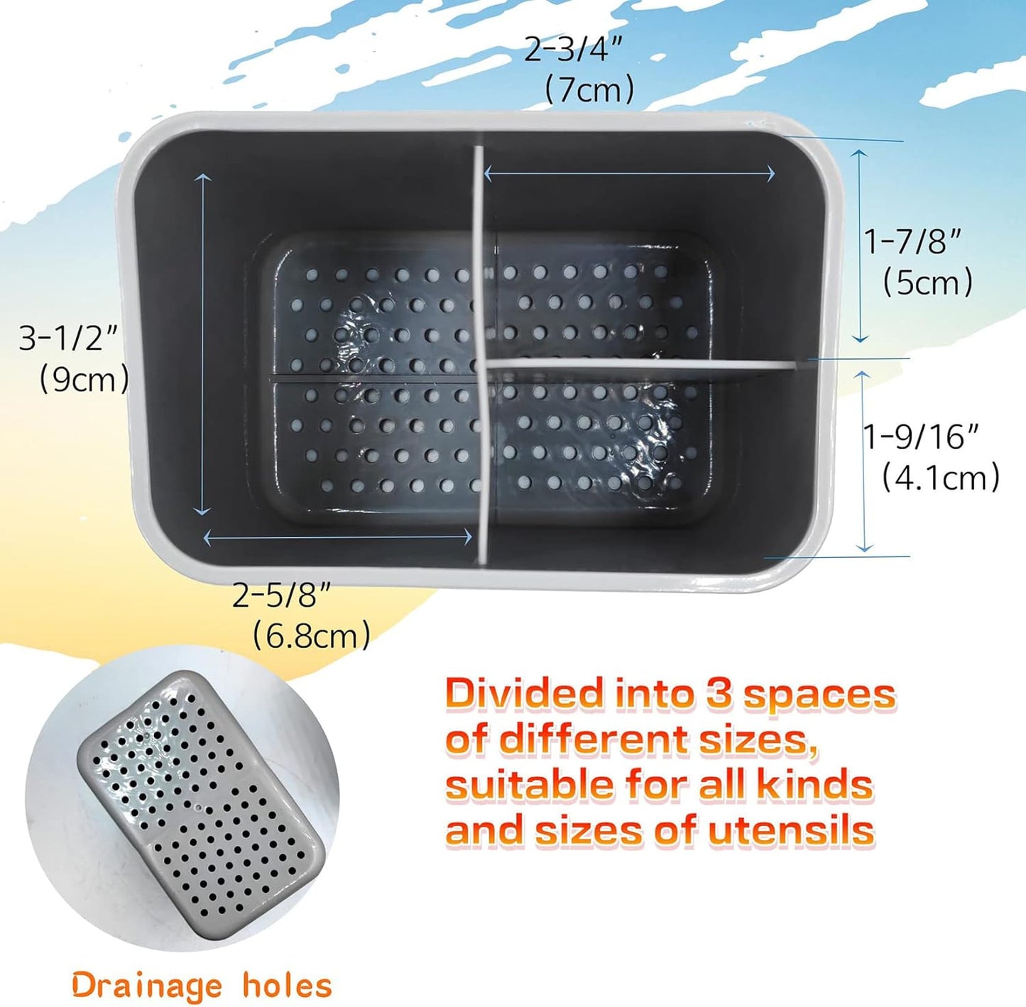 Kitchen Dish Brush Holder for Kitchen Sink,Utensil Drying Caddy,Scrubber/Bottle Brush/Sponge Holder,Kitchen Sink Counter Organizer has Removable Drain Tray,Plastic(Black and White)