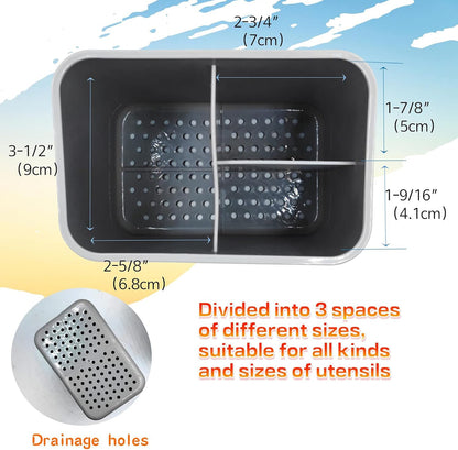 Kitchen Dish Brush Holder for Kitchen Sink,Utensil Drying Caddy,Scrubber/Bottle Brush/Sponge Holder,Kitchen Sink Counter Organizer has Removable Drain Tray,Plastic(Black and White)