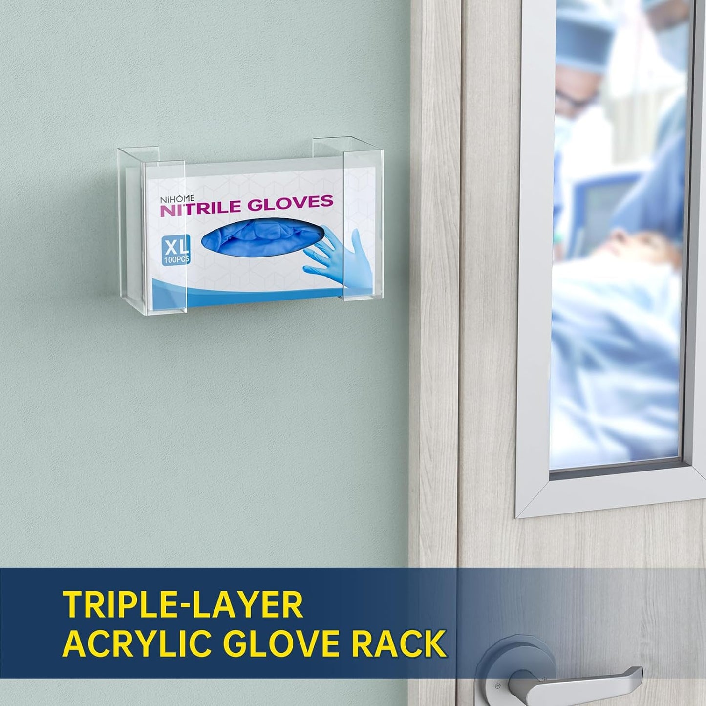 NiHome 2-Tier Clear Acrylic Glove & Tissue Box Holder Dispenser, Wall Mount | Space-Saving Glove Box Dispenser, Adjustable Organizer for Tissues, Baby Wipes, Adhesive or Screw Mount for Kitchen, Bathroom