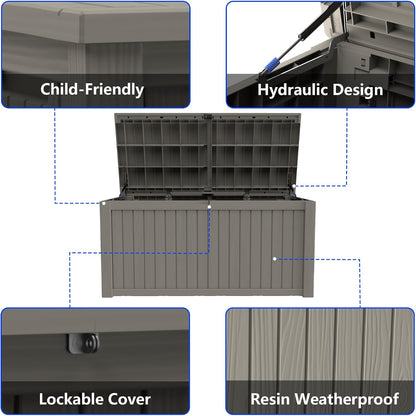 320 Gallon Outdoor Storage Box Resin Deck Box All Weather Waterproof Large Lockable Storage Container Deck Box for Patio Furniture, Garden Tools, Lockable, Black