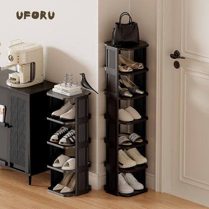 UFORU Small Shoe Rack, 5 Tier Plastic Vertical Shoe Rack for Small and Narrow Spaces, Free Standing Shoe Organizer for Closet, Entryway