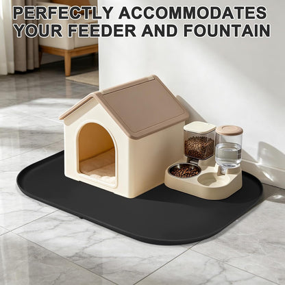 SMILOOL Silicone Pet Food Mat with Raised Edge for Food and Water Bowl, Dog Feeding Mats, Cat Food Trays for Floor Waterproof, Rubber Tray for Dogs and Cats, 19 x 12 x 0.7 Black