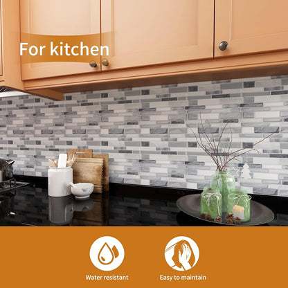 WOWSTAR 10-Sheet Peel and Stick Backsplash Tile for Kitchen Wall, Back Splash Stick On Tiles for Kitchen (12"x 12", Gray)