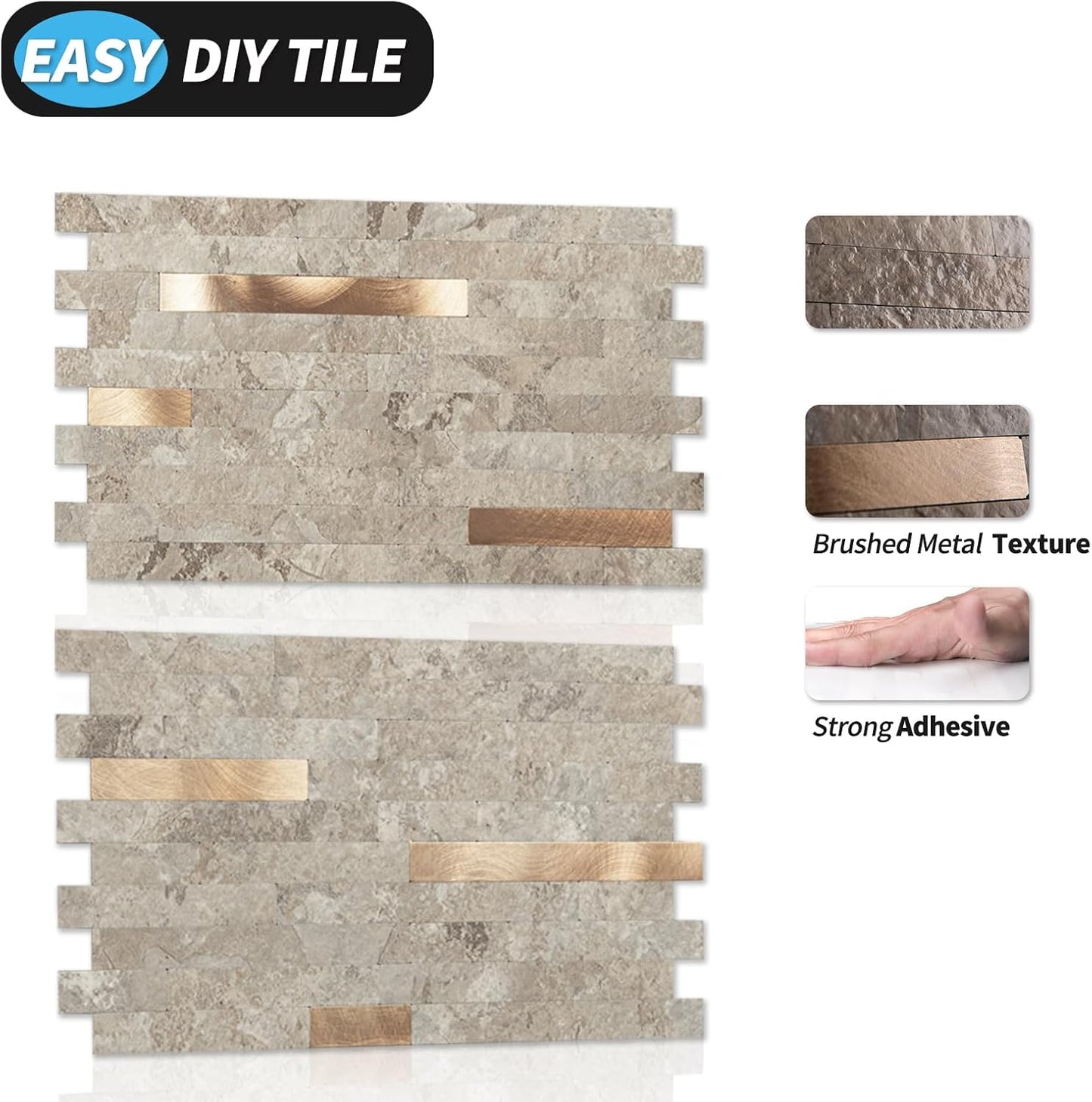 Art3d 10-Sheet Peel and Stick Backsplash Tile for Kitchen Bathroom Fireplace Laundry Room in White Slate with Gold Studded