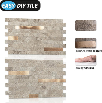 Art3d 10-Sheet Peel and Stick Backsplash Tile for Kitchen Bathroom Fireplace Laundry Room in White Slate with Gold Studded