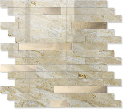 Yipscazo 2026 New Upgrade 11.34" X 11.57" Peel and Stick Backsplash, Stick on Backsplash Tiles for Kitchen, Bathroom, Fireplace (10 Sheets, Beige Rocks + Rose Gold)