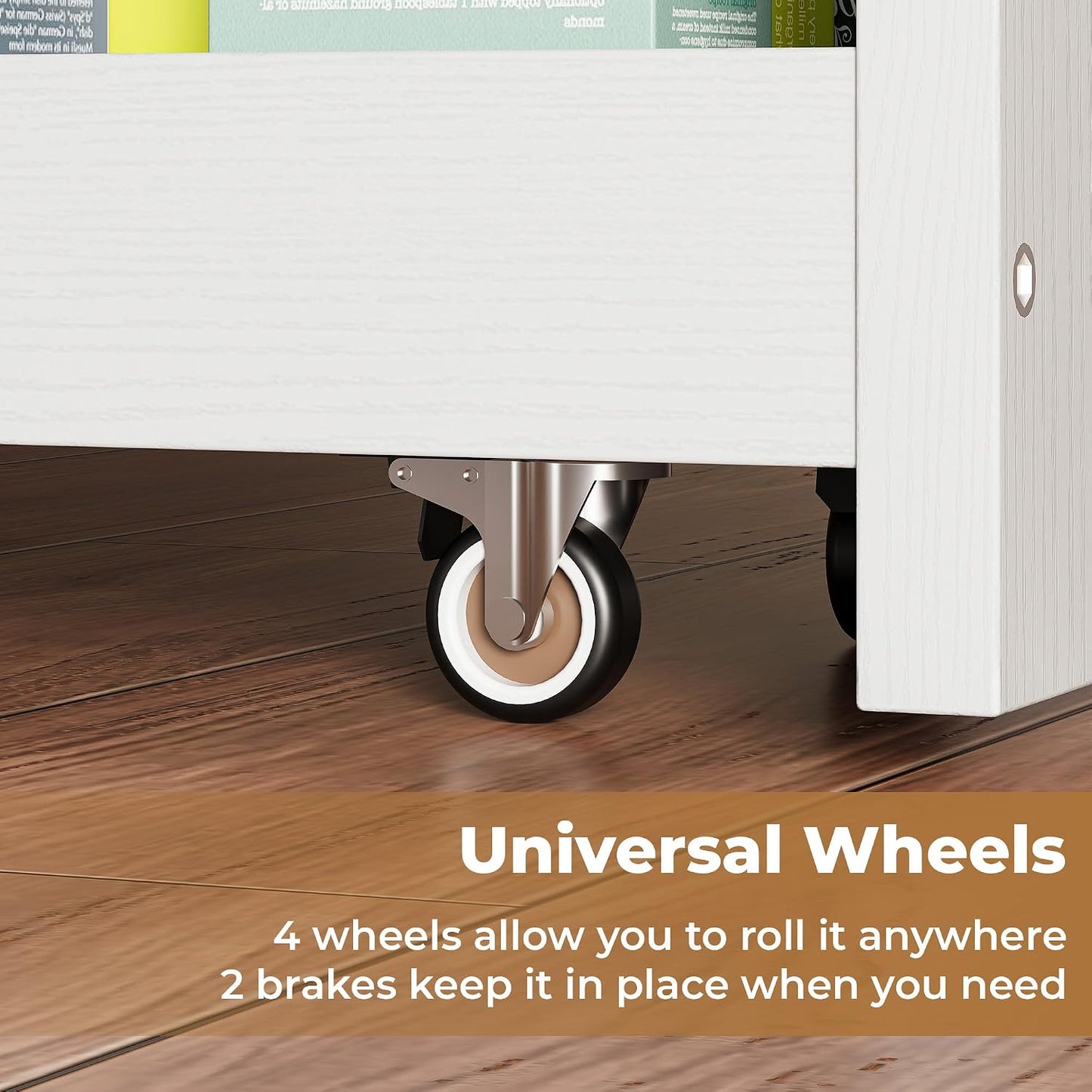 LIKIMIO 4 Tier Slim Storage Cart with Hooks, Wheels, Handle, Slide-Out Rolling Utility Cart for Small Spaces Kitchen, Narrow Mobile Shelving Unit Organizer Trolley, 23.6" L x 9.4" W