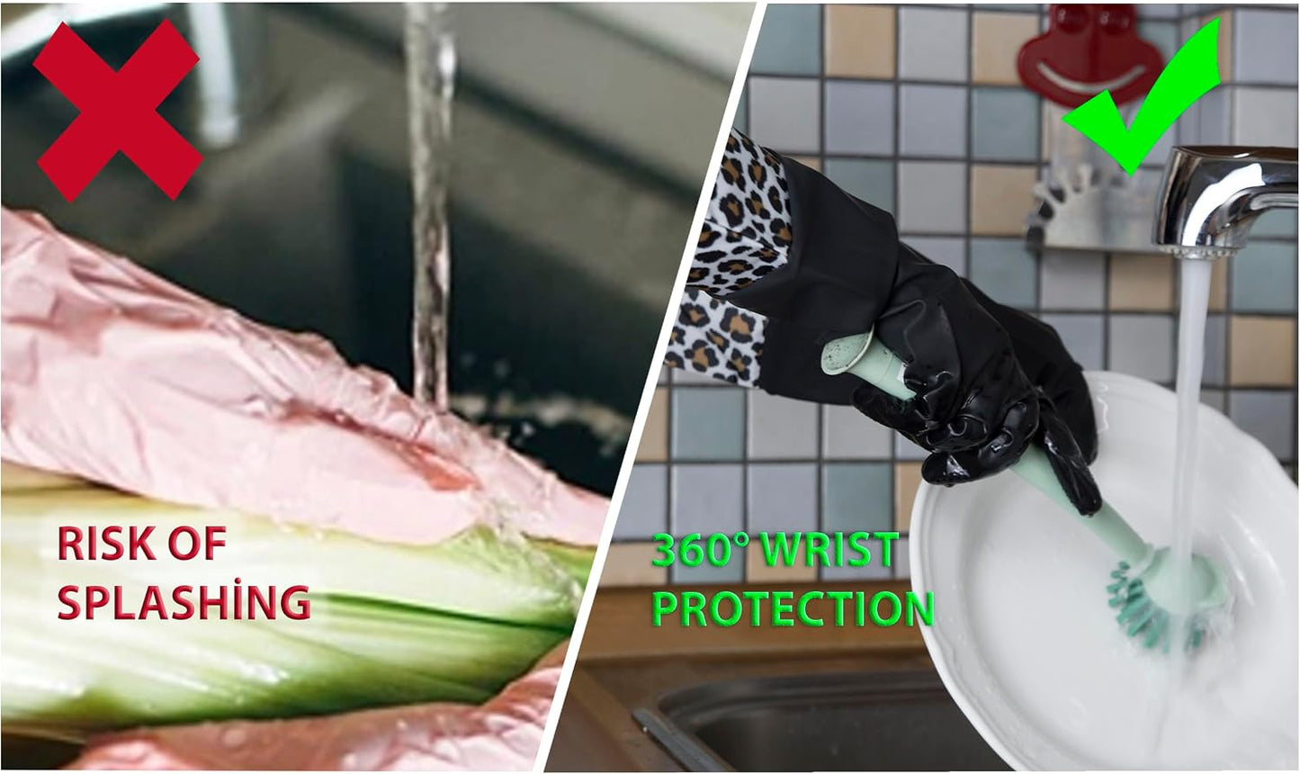 GLOVELY HANDS Rubber Cleaning Gloves – Water-Resistant Latex Dishwashing Gloves with Soft Cotton-Feel Lining, Non-Slip Grip, Long Cuff, Durable Household Kitchen Cleaning Medium (1 PAIR)